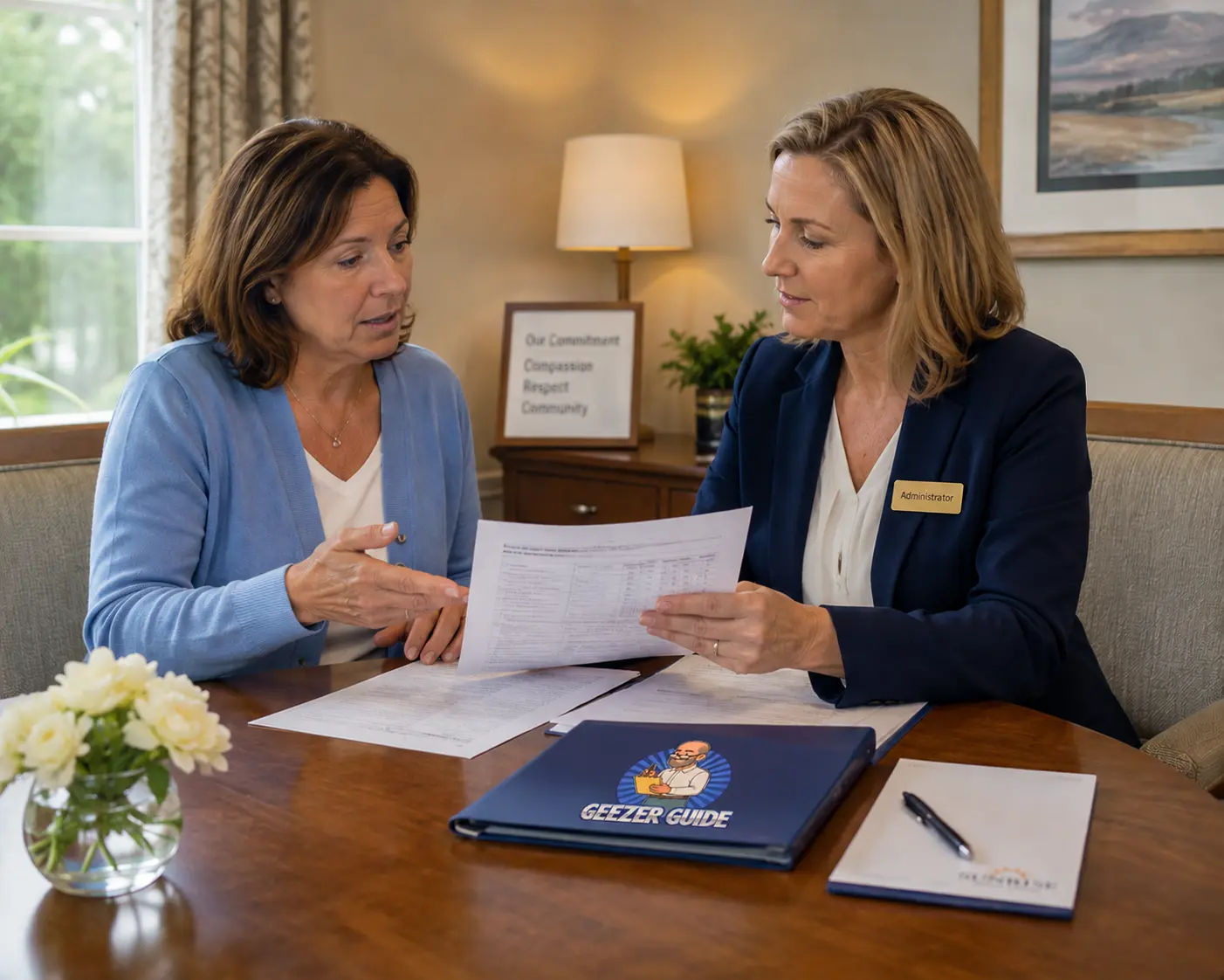 Adult daughter meeting with a nursing facility admissions coordinator
